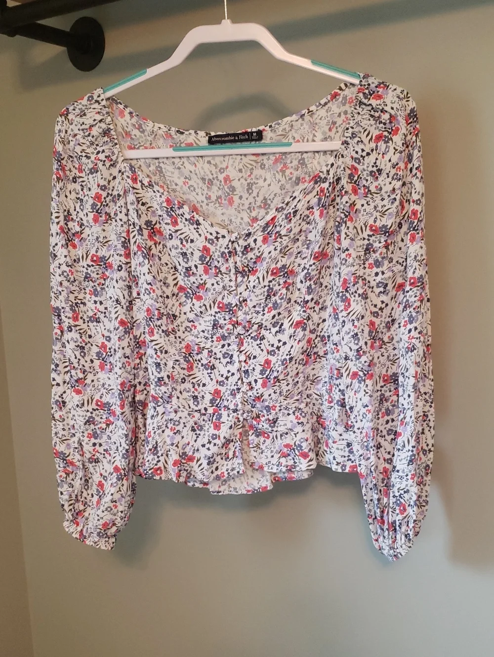 Abercrombie & Fitch White Blouse with Pink & Blue Floral Print